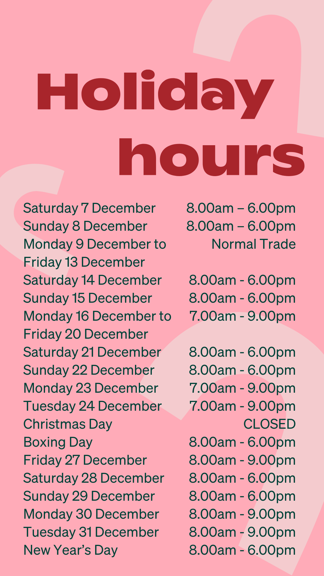 Christmas Trading Hours